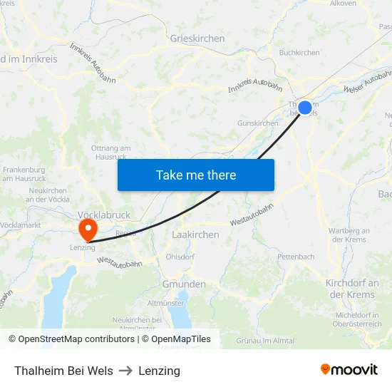 Thalheim Bei Wels to Lenzing map