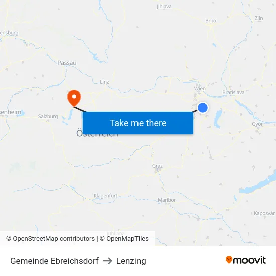 Gemeinde Ebreichsdorf to Lenzing map