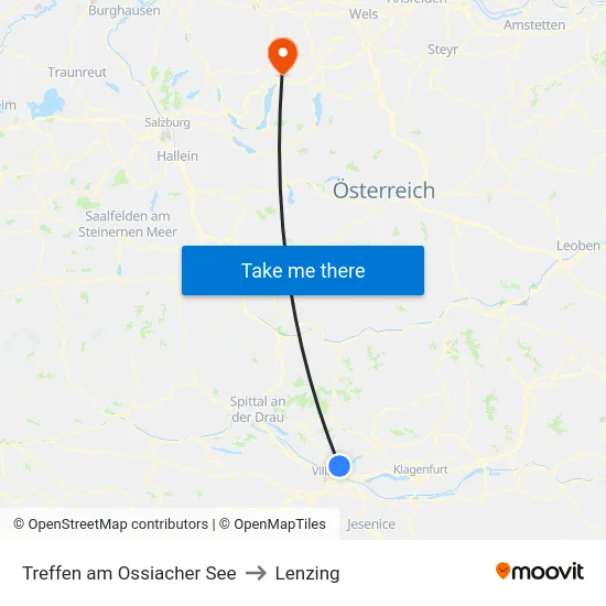 Treffen am Ossiacher See to Lenzing map