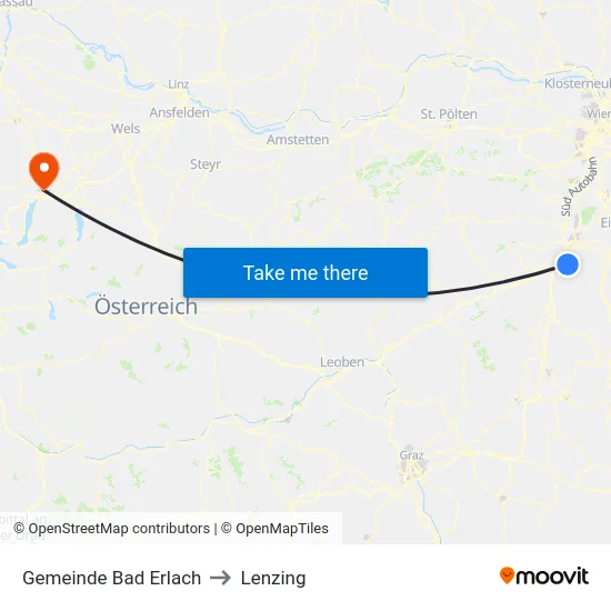 Gemeinde Bad Erlach to Lenzing map