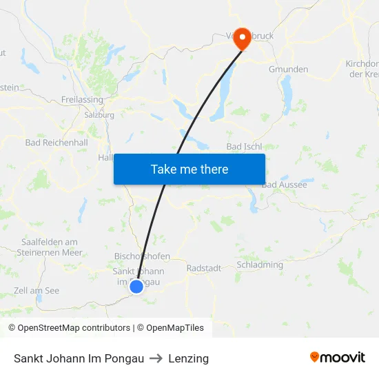 Sankt Johann Im Pongau to Lenzing map