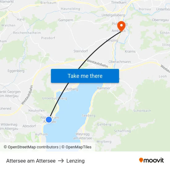 Attersee am Attersee to Lenzing map