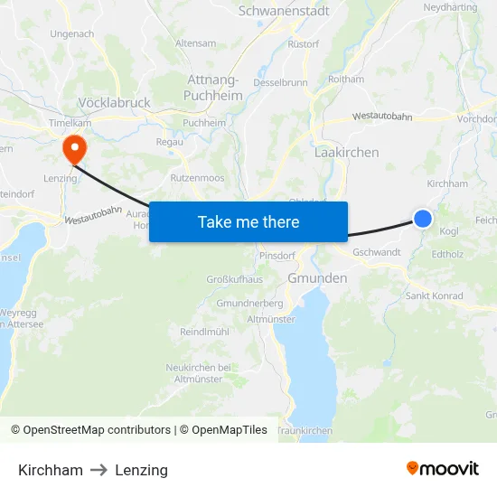 Kirchham to Lenzing map