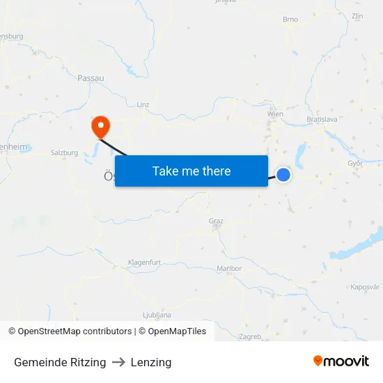 Gemeinde Ritzing to Lenzing map