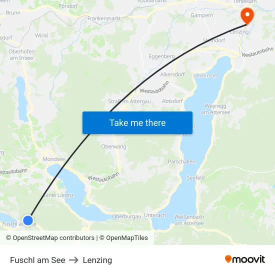Fuschl am See to Lenzing map