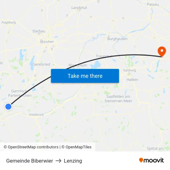 Gemeinde Biberwier to Lenzing map