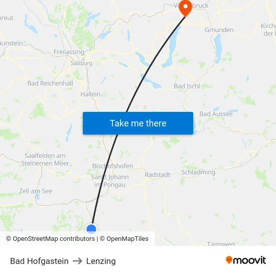 Bad Hofgastein to Lenzing map