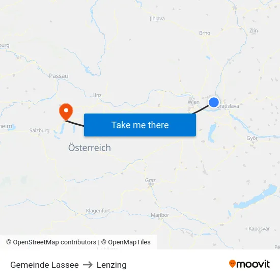 Gemeinde Lassee to Lenzing map
