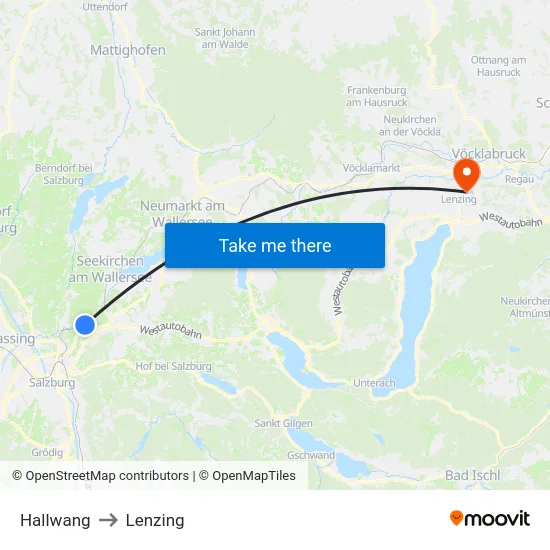 Hallwang to Lenzing map