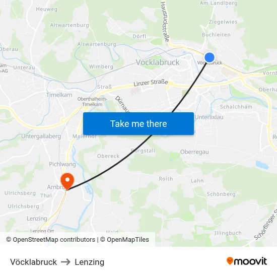 Vöcklabruck to Lenzing map