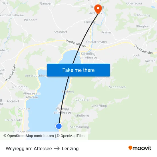 Weyregg am Attersee to Lenzing map
