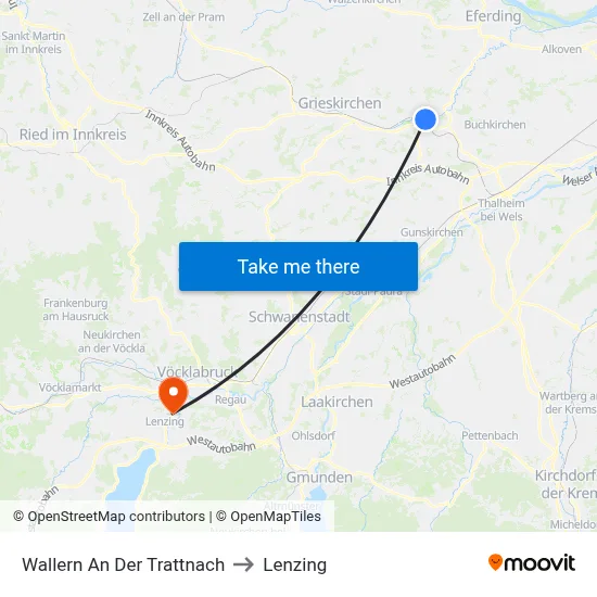 Wallern An Der Trattnach to Lenzing map