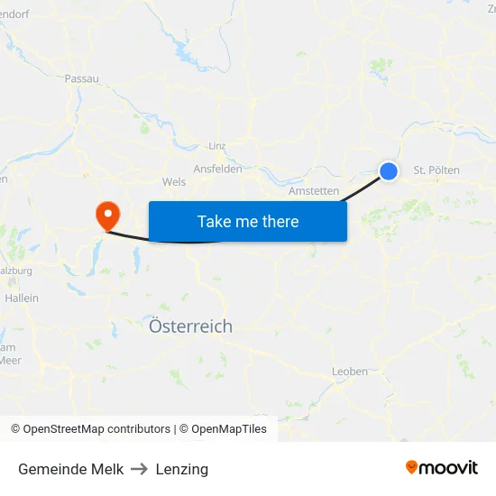 Gemeinde Melk to Lenzing map