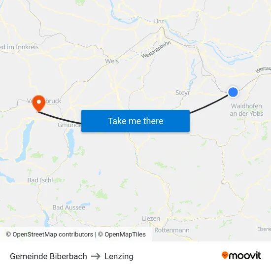 Gemeinde Biberbach to Lenzing map