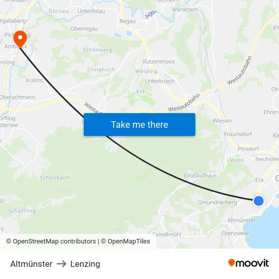 Altmünster to Lenzing map