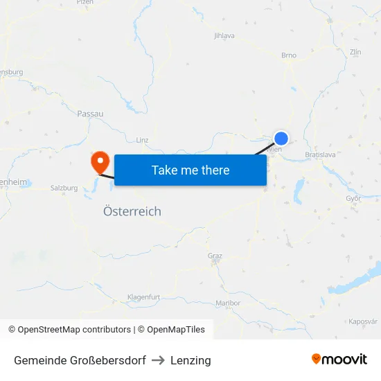 Gemeinde Großebersdorf to Lenzing map