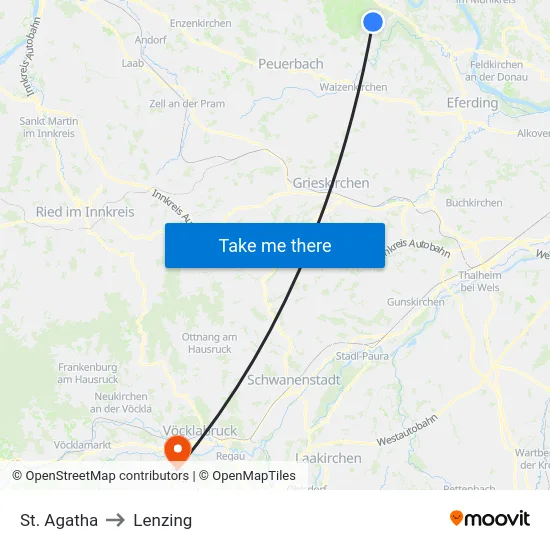 St. Agatha to Lenzing map