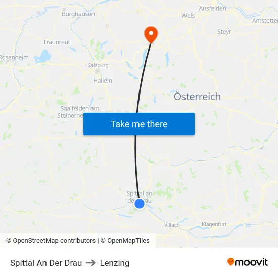 Spittal An Der Drau to Lenzing map