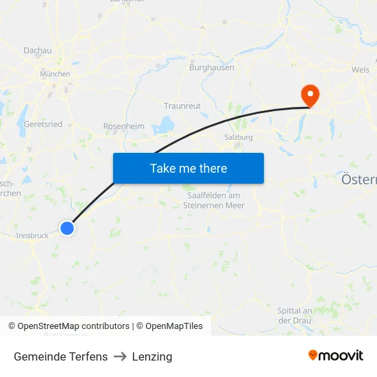 Gemeinde Terfens to Lenzing map