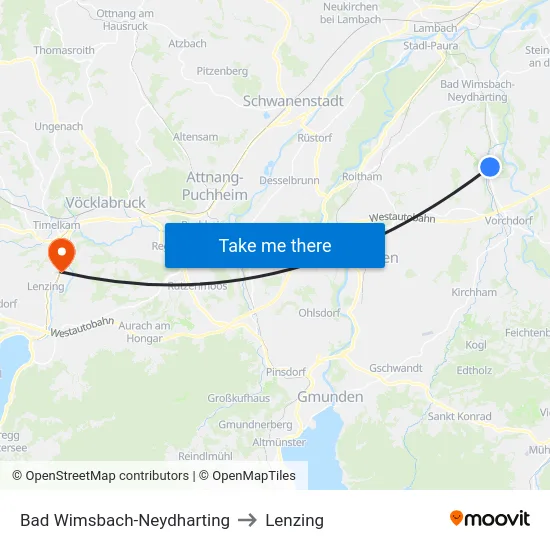 Bad Wimsbach-Neydharting to Lenzing map