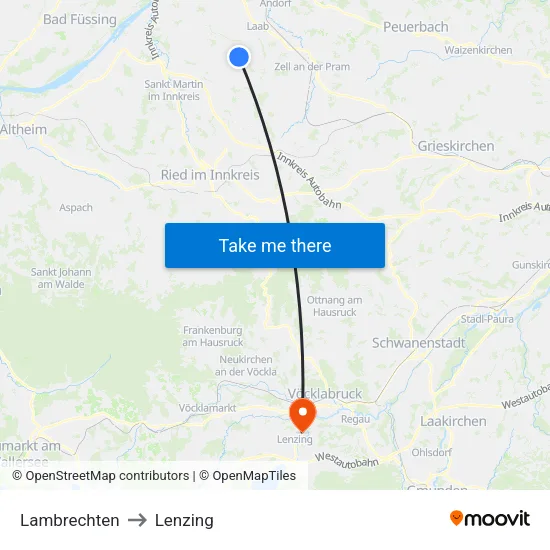 Lambrechten to Lenzing map