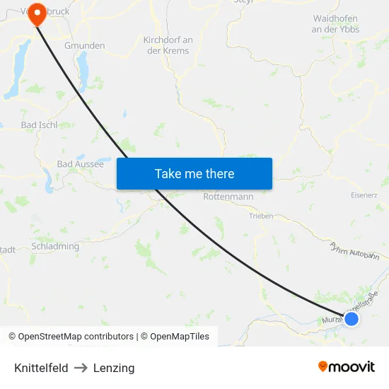 Knittelfeld to Lenzing map