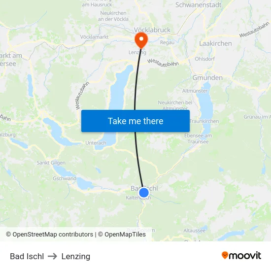 Bad Ischl to Lenzing map