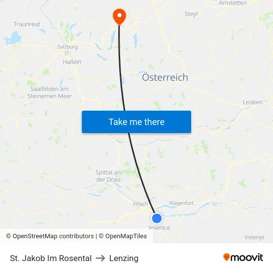 St. Jakob Im Rosental to Lenzing map