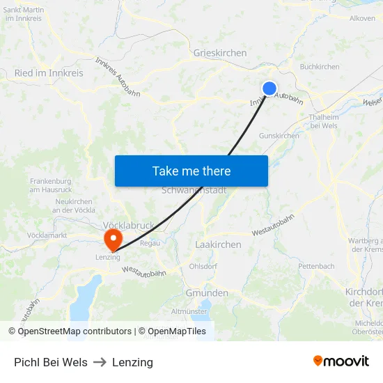 Pichl Bei Wels to Lenzing map