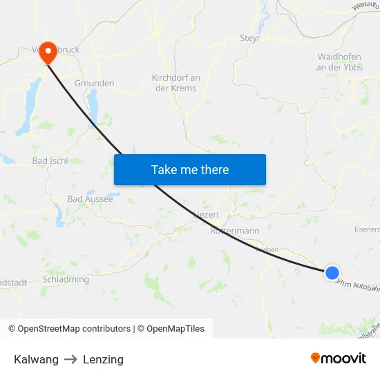 Kalwang to Lenzing map