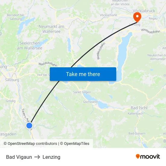 Bad Vigaun to Lenzing map