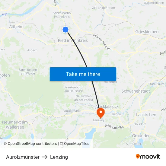 Aurolzmünster to Lenzing map