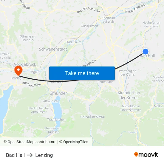 Bad Hall to Lenzing map