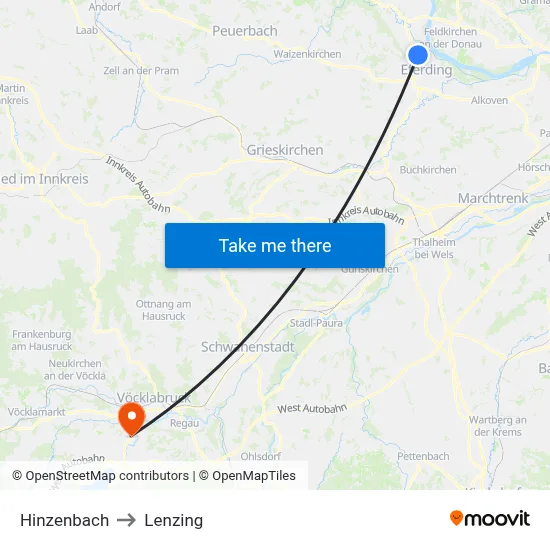 Hinzenbach to Lenzing map