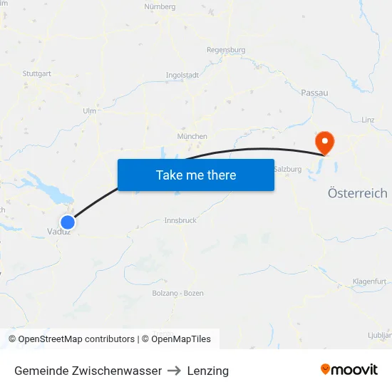 Gemeinde Zwischenwasser to Lenzing map