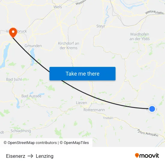 Eisenerz to Lenzing map
