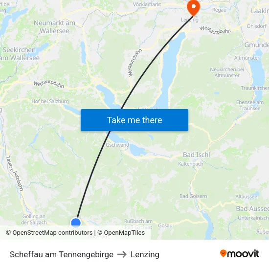 Scheffau am Tennengebirge to Lenzing map