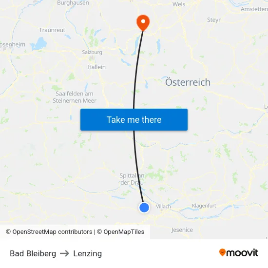 Bad Bleiberg to Lenzing map