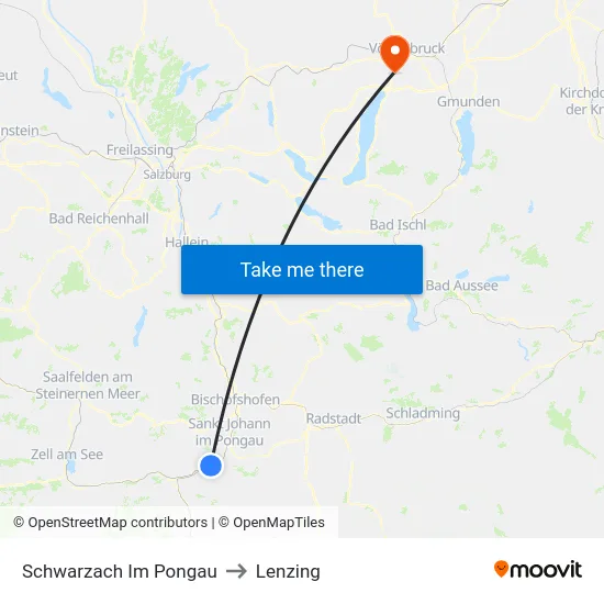 Schwarzach Im Pongau to Lenzing map