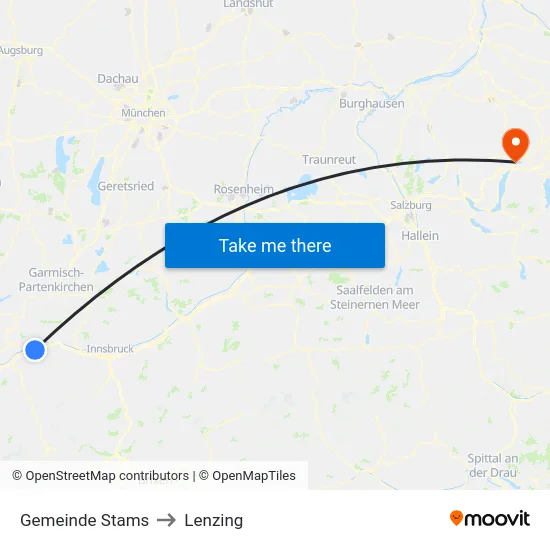 Gemeinde Stams to Lenzing map