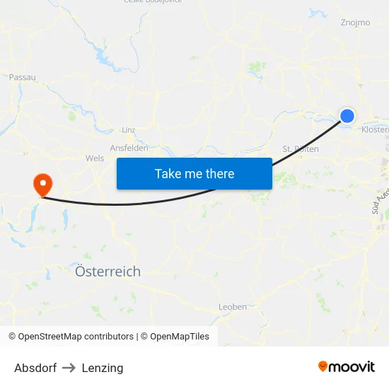 Absdorf to Lenzing map