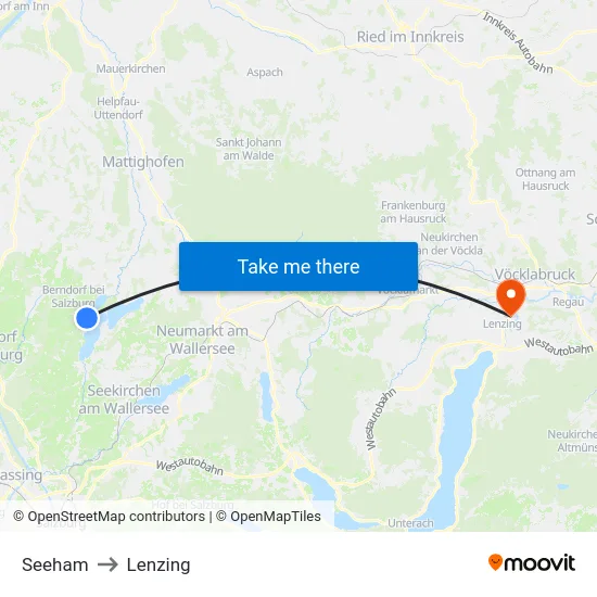 Seeham to Lenzing map