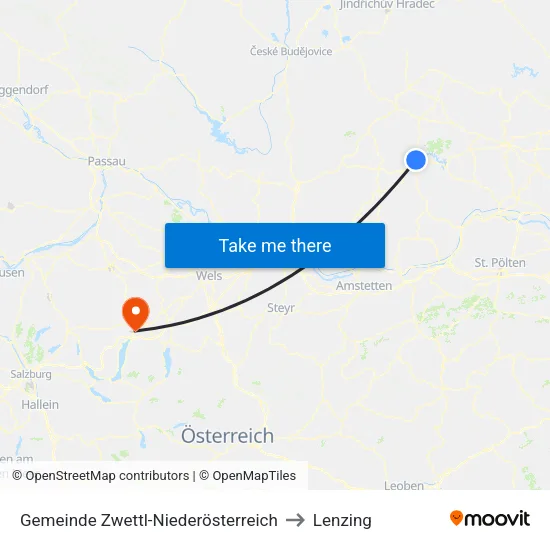 Gemeinde Zwettl-Niederösterreich to Lenzing map