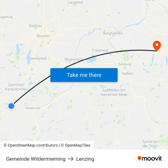 Gemeinde Wildermieming to Lenzing map