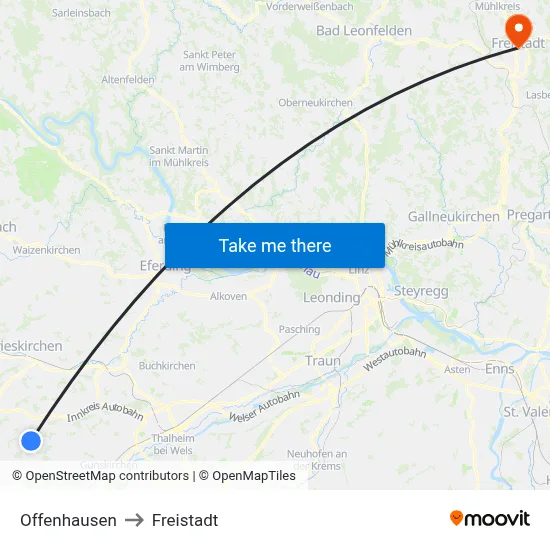 Offenhausen to Freistadt map
