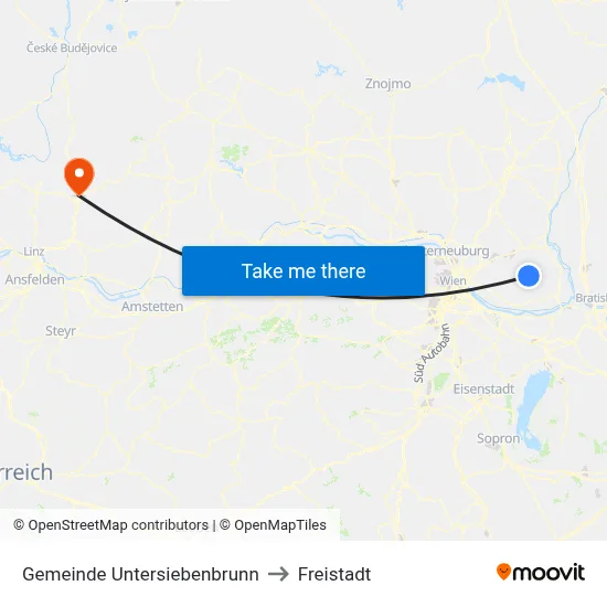 Gemeinde Untersiebenbrunn to Freistadt map