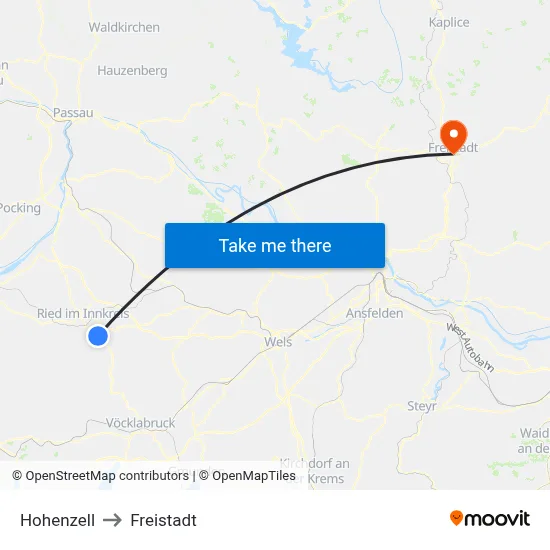 Hohenzell to Freistadt map