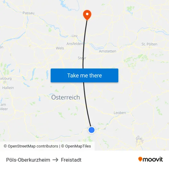 Pöls-Oberkurzheim to Freistadt map