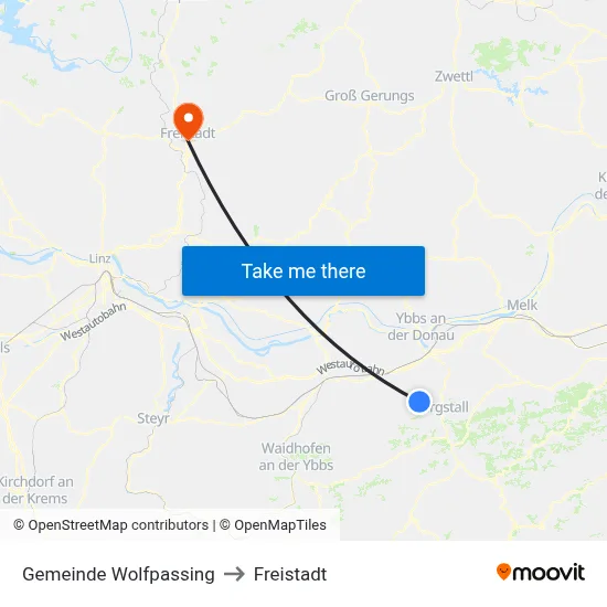 Gemeinde Wolfpassing to Freistadt map