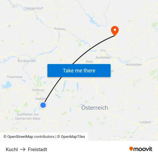 Kuchl to Freistadt map